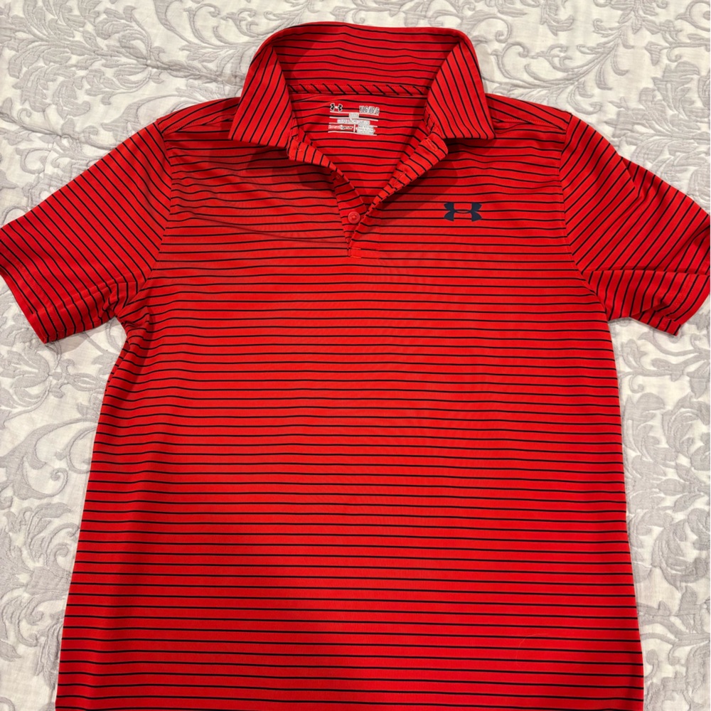 Under Armour Boys Polo in Red and Navy Blue Stripes